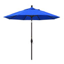 California Umbrella 9' Round Aluminum Market Umbrella, Crank Lift, Collar Tilt, White Pole, Sunbrella Pacific Blue