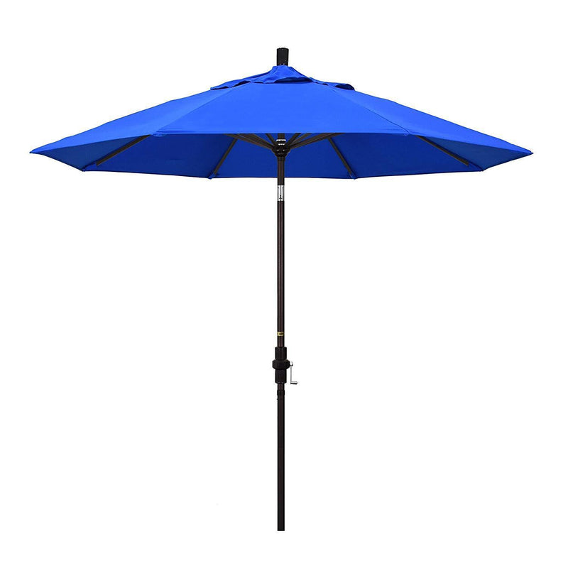 California Umbrella 9' Round Aluminum Market Umbrella, Crank Lift, Collar Tilt, White Pole, Sunbrella Pacific Blue