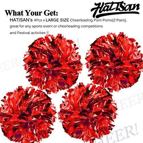 hatisan 4Pcs Large Cheerleader Pom Poms, Pom Poms Cheerleading Metallic Foil & Plastic Ring Pompoms Cheerleader, Cheerleading Poms Accessory Pompoms Cheer for Sports Team Spirit Cheering