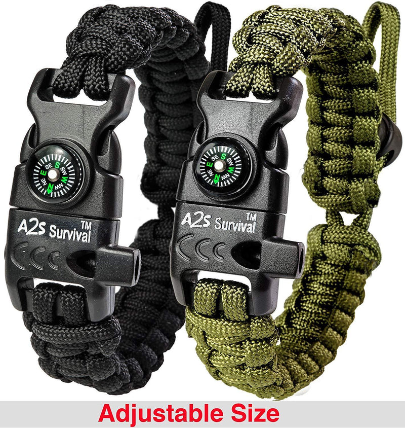 A2S Protection Paracord Bracelet K2-Peak – Survival Gear Kit with Embedded Compass, Fire Starter, Emergency Knife & Whistle EDC Hiking Gear- Camping Gear