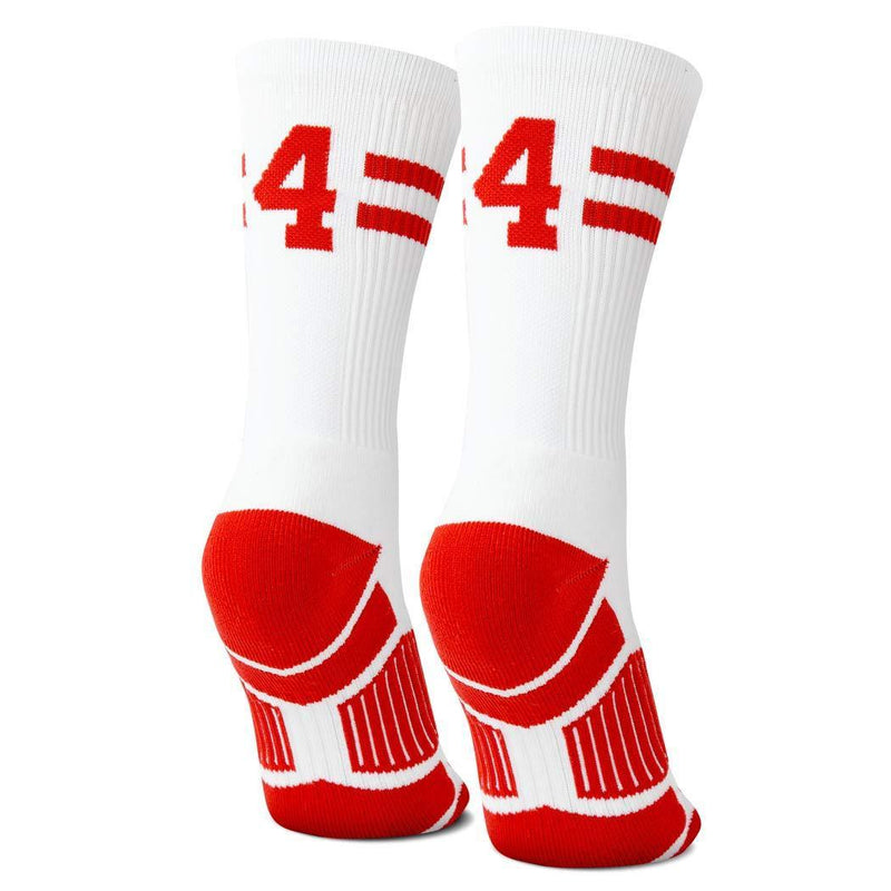 Classic Stripe Team Number Socks | Woven Mid-Calf | White & Red