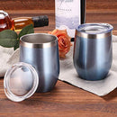 12 oz Double-Insulated Stemless Glass, Stainless Steel Tumbler Cup with Lids for Wine, Coffee, Drinks, Champagne, Cocktails, 2 Sets (Black)