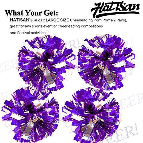 hatisan 4Pcs Large Cheerleader Pom Poms, Pom Poms Cheerleading Metallic Foil & Plastic Ring Pompoms Cheerleader, Cheerleading Poms Accessory Pompoms Cheer for Sports Team Spirit Cheering