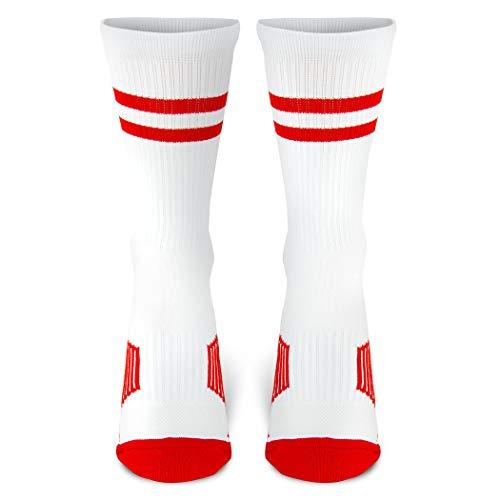 Classic Stripe Team Number Socks | Woven Mid-Calf | White & Red