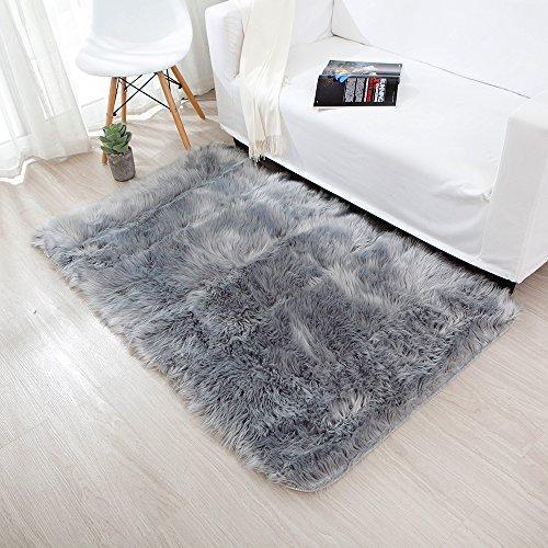 OJIA Deluxe Soft Fuzzy Fur Rugs Faux Sheepskin Shaggy Area Rugs Fluffy Modern Kids Carpet for Living Room Bedroom Sofa Bedside Decor(2 x 3ft, Grey)