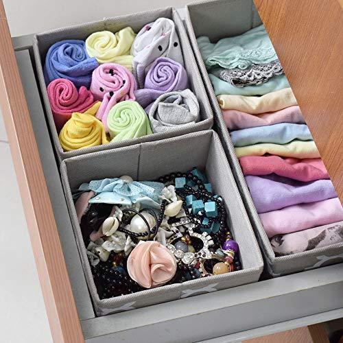 Homyfort Foldable Cloth Storage Box Closet Dresser Drawer Organizer Cube Basket Bins Containers Divider with Drawers for Underwear, Bras, Socks, Ties, Scarves, Set of 6, Grey