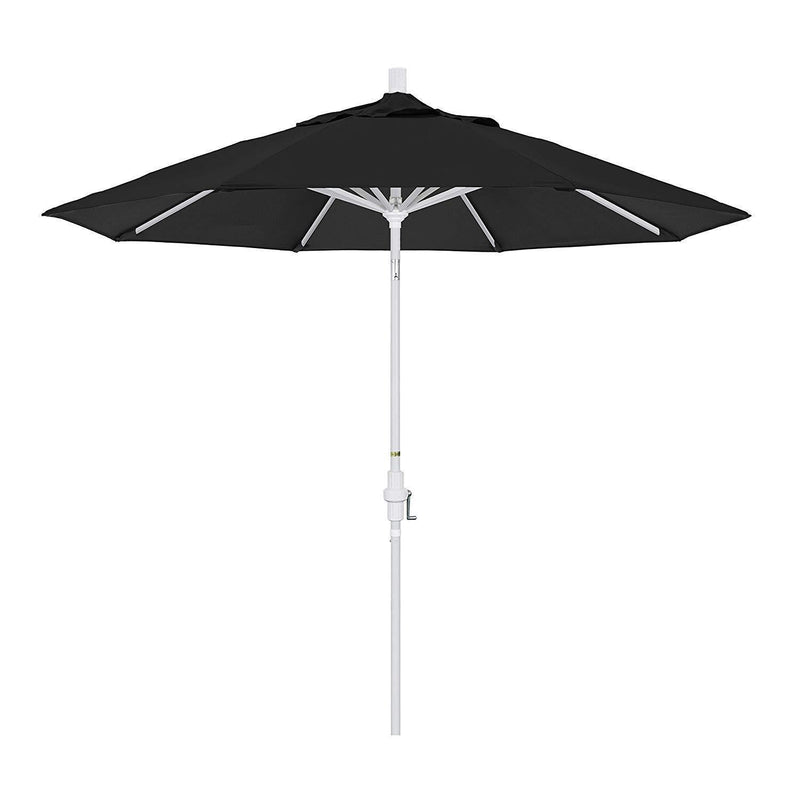 California Umbrella 9' Round Aluminum Market Umbrella, Crank Lift, Collar Tilt, White Pole, Sunbrella Pacific Blue