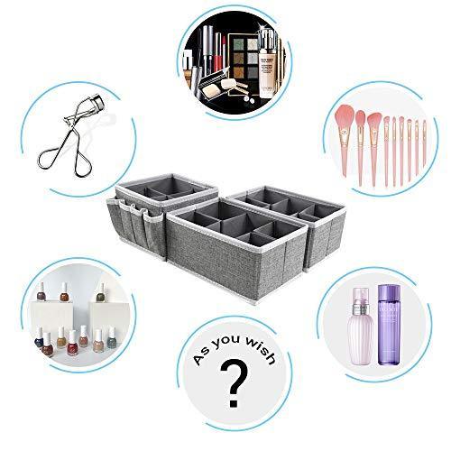 Homyfort Foldable Cloth Storage Box Closet Dresser Drawer Organizer Cube Basket Bins Containers Divider with Drawers for Underwear, Bras, Socks, Ties, Scarves, Set of 6, Grey