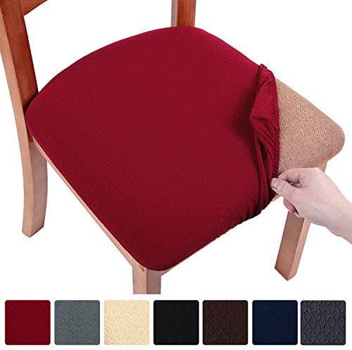 smiry Stretch Spandex Jacquard Dining Room Chair Seat Covers, Removable Washable Anti-Dust Dinning Upholstered Chair Seat Cushion Slipcovers - Set of 4, Beige