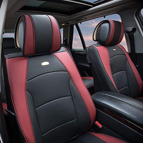 FH Group PU205BLACKREDTRIM102 Black PU205102 Ultra Comfort Leatherette Front Seat Cushions (Airbag Compatible) Red Trim