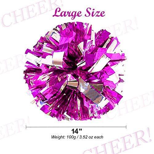 hatisan 4Pcs Large Cheerleader Pom Poms, Pom Poms Cheerleading Metallic Foil & Plastic Ring Pompoms Cheerleader, Cheerleading Poms Accessory Pompoms Cheer for Sports Team Spirit Cheering