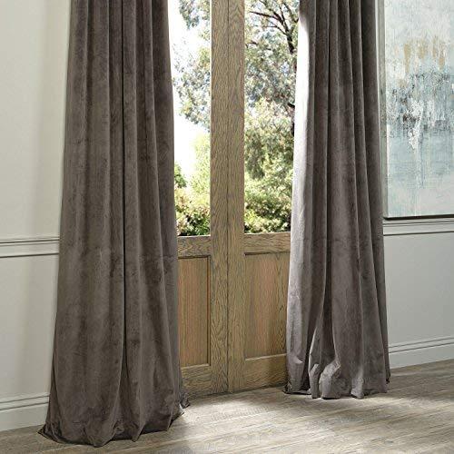 Half Price Drapes VPCH-184005-108-GRBO Signature Grommet Blackout Velvet Curtain, Natural Grey, 50 X 108