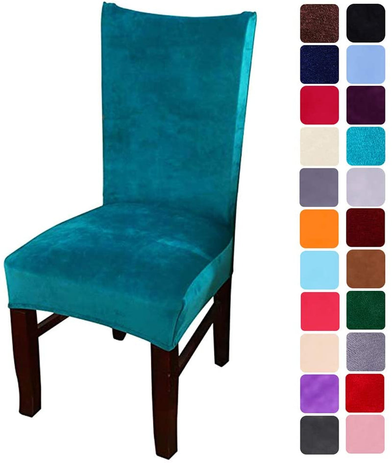 smiry Velvet Stretch Dining Room Chair Covers Soft Removable Dining Chair Slipcovers Set of 2, Peacock Green