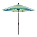 California Umbrella 9' Round Aluminum Market Umbrella, Crank Lift, Collar Tilt, White Pole, Sunbrella Pacific Blue