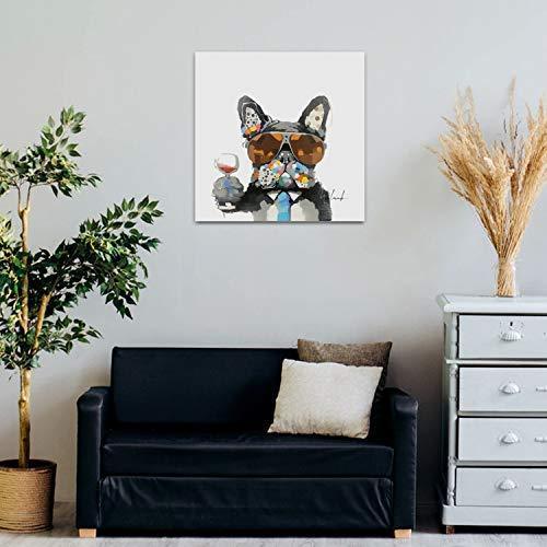 Bignut Art Oil Painting Hand Painted Funny Animal Smoking Dog Cool Wall Art on Canvas Framed Wall Decor for Living Room Bedroom Office (30x30 Inches, Smoking Dog)