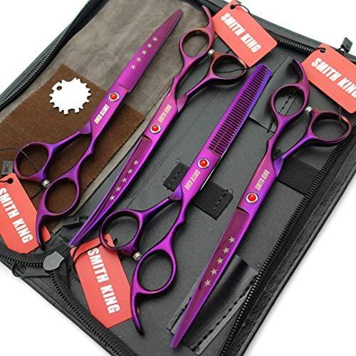 Elfirly 7.0in Professional Pet Grooming Scissors Set,Straight & Thinning & Curved Scissors 4pcs Set for Dog Grooming