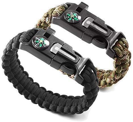 X-Plore Gear Emergency Paracord Bracelets | Set of 2| The Ultimate Tactical Survival Gear| Flint Fire Starter, Whistle, Compass & Scraper | Best Wilderness Survival-Kit for Camping/Fishing & More