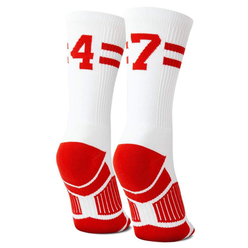 Classic Stripe Team Number Socks | Woven Mid-Calf | White & Red