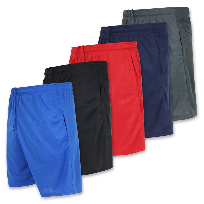 Real Essentials Men's Active Athletic Performance Shorts with Pockets - 5 Pack