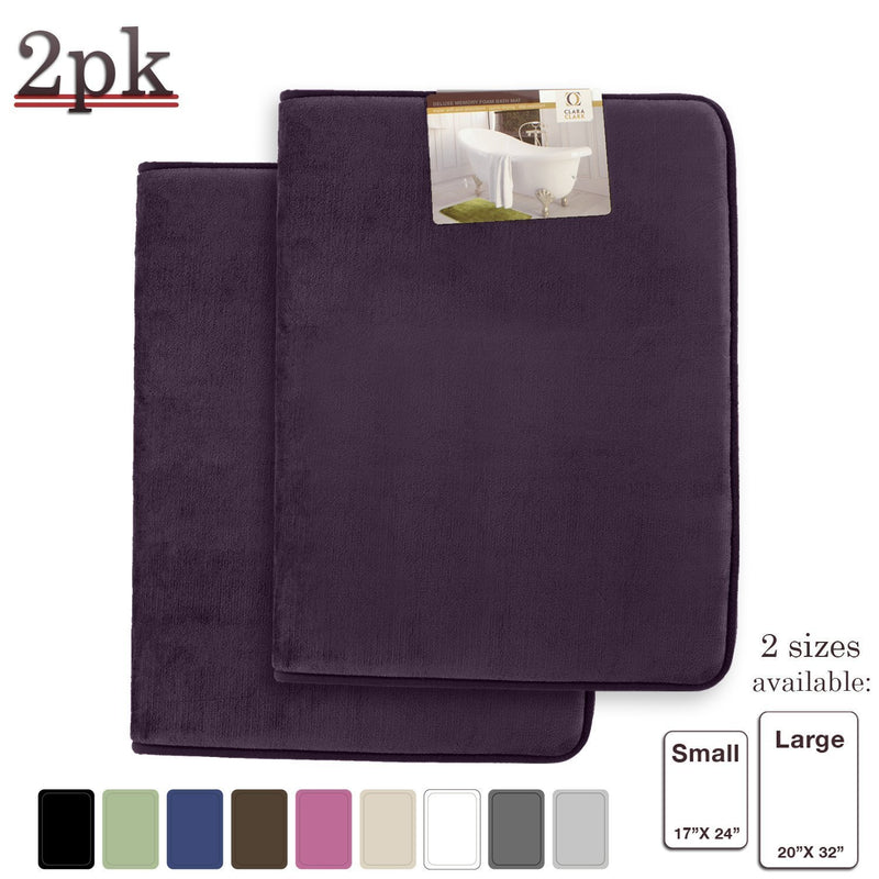 Clara Clark 2-Pack Bath Mat Set – Large and Small Bathroom Rug Set, Absorbent Memory Foam Bath Rugs, Non-Slip, Thick, Cozy Velvet Microfiber Bathrug, Plush Shower, Toilet Floor Bathmats Carpet, Black