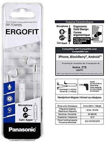 Panasonic ErgoFit In-Ear Earbud Headphones RP-HJE120-K (Black) Dynamic Crystal Clear Sound, Ergonomic Comfort-Fit