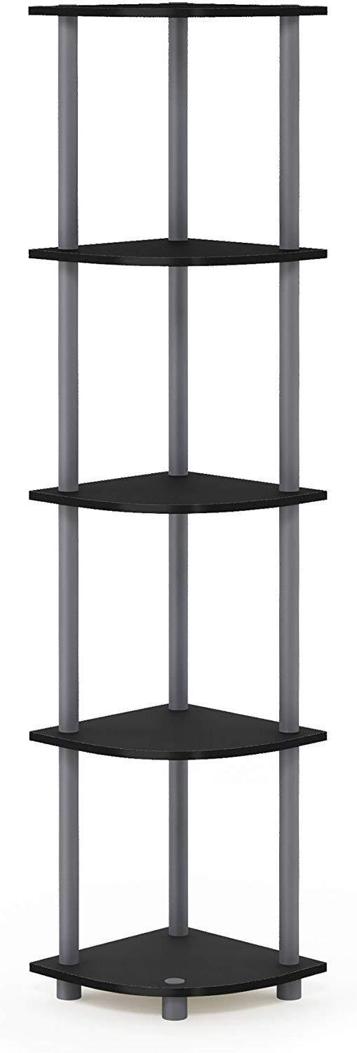 Furinno Turn-N-Tube 5 Tier Corner Display Rack Multipurpose Shelving Unit, Columbia Walnut/Black