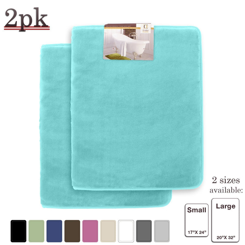 Clara Clark 2-Pack Bath Mat Set – Large and Small Bathroom Rug Set, Absorbent Memory Foam Bath Rugs, Non-Slip, Thick, Cozy Velvet Microfiber Bathrug, Plush Shower, Toilet Floor Bathmats Carpet, Black