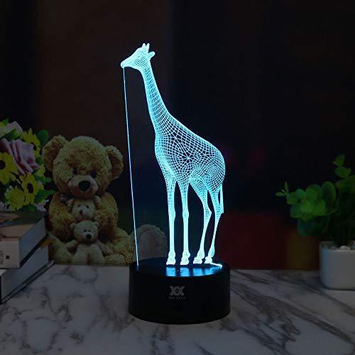 3D Illusion Animal Giraffe Remote Control LED Desk Table Night Light Lamp 7 Color Touch Lamp Kiddie Kids Children Family Holiday Gift Home Office Childrenroom Theme Decoration by HUI YUAN