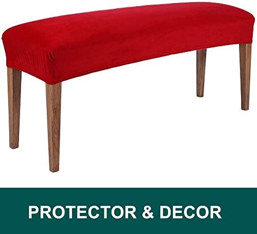 smiry Velvet Dining Room Bench Covers - Soft Stretch Spandex Upholstered Bench Slipcover Removable Washable Bench Seat Protector for Living Room, Kitchen, Bedroom (Peacock Green)