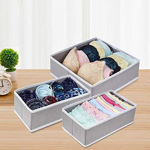 Homyfort Foldable Cloth Storage Box Closet Dresser Drawer Organizer Cube Basket Bins Containers Divider with Drawers for Underwear, Bras, Socks, Ties, Scarves, Set of 6, Grey