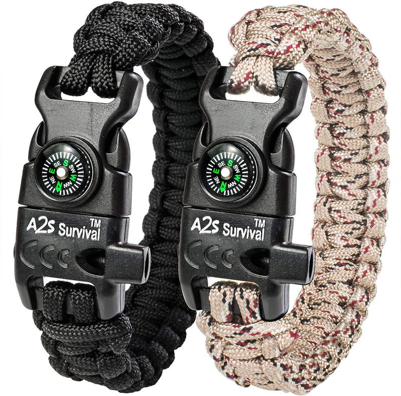 A2S Protection Paracord Bracelet K2-Peak – Survival Gear Kit with Embedded Compass, Fire Starter, Emergency Knife & Whistle EDC Hiking Gear- Camping Gear