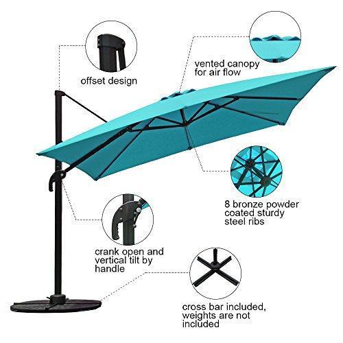 COBANA Offset Rectangular Cantilever Aluminum Patio Umbrella 10 Feet with Cross Base and 360 Degree Rotation, Blue