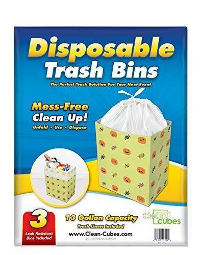 Clean Cubes 13 Gallon Disposable Trash Cans & Recycling Bins, 3 Pack (White)