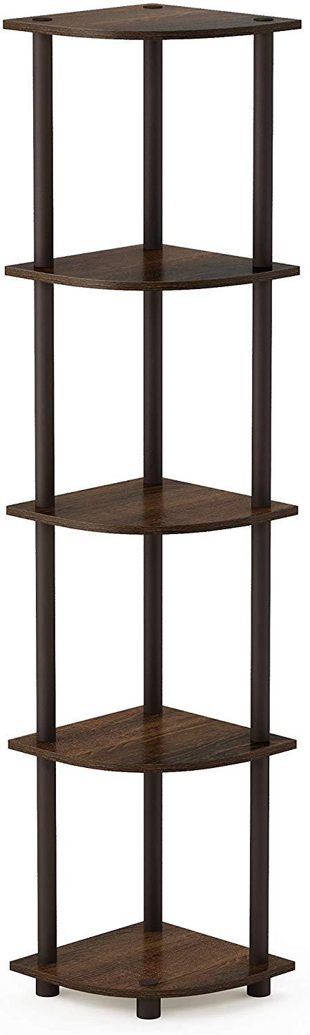 Furinno Turn-N-Tube 5 Tier Corner Display Rack Multipurpose Shelving Unit, Columbia Walnut/Black