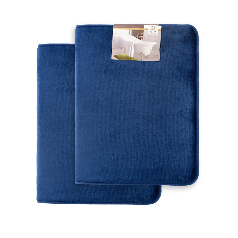 Clara Clark 2-Pack Bath Mat Set – Large and Small Bathroom Rug Set, Absorbent Memory Foam Bath Rugs, Non-Slip, Thick, Cozy Velvet Microfiber Bathrug, Plush Shower, Toilet Floor Bathmats Carpet, Black