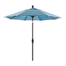 California Umbrella 9' Round Aluminum Market Umbrella, Crank Lift, Collar Tilt, White Pole, Sunbrella Pacific Blue