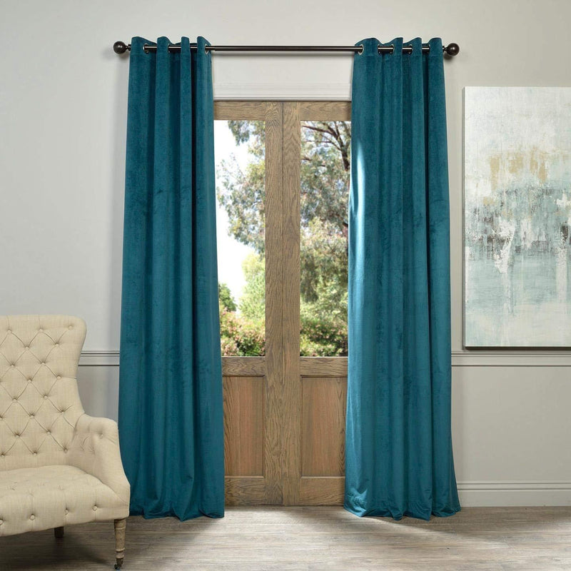 Half Price Drapes VPCH-184005-108-GRBO Signature Grommet Blackout Velvet Curtain, Natural Grey, 50 X 108