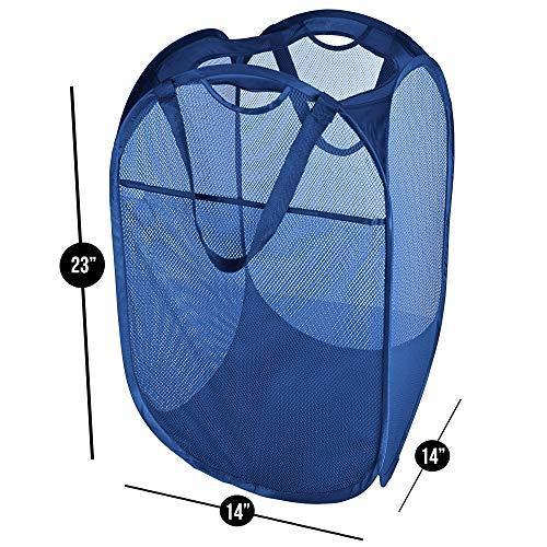 Smart Design Deluxe Mesh Pop Up Square Laundry Hamper w/ Side Pocket & Handles - VentilAir Fabric Collapsible Design - for Clothes & Laundry - Home - (Holds 2 Loads) (14 x 23 Inch) [Black]