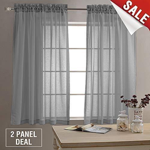 2 Panel Sheer Curtains White 84 inch Living Room Drapes Window Curtain Voile Sheers Linen Textured