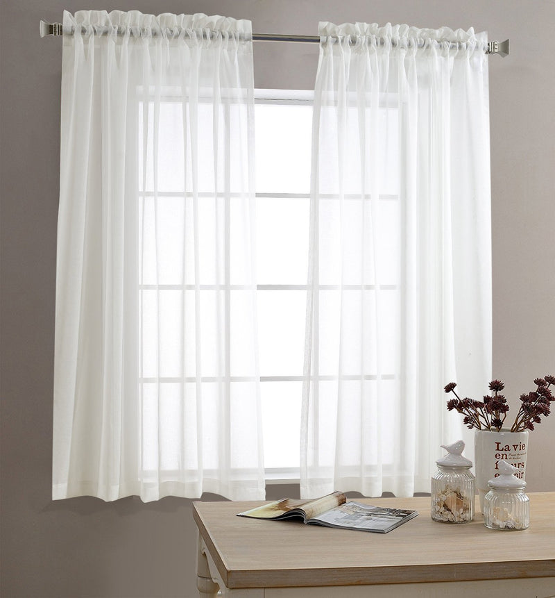 2 Panel Sheer Curtains White 84 inch Living Room Drapes Window Curtain Voile Sheers Linen Textured