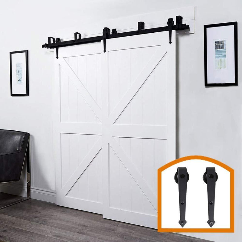 ZEKOO Rustic 6 FT by Pass Barn Doors Hardware Sliding Black Steel Big Wheel Roller Track for Double Wooden Doors