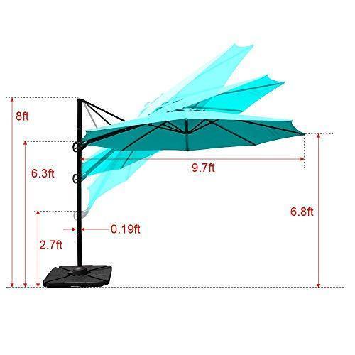 COBANA Offset Rectangular Cantilever Aluminum Patio Umbrella 10 Feet with Cross Base and 360 Degree Rotation, Blue