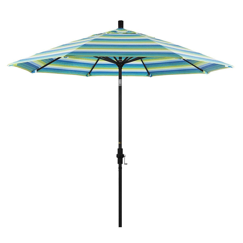 California Umbrella 9' Round Aluminum Market Umbrella, Crank Lift, Collar Tilt, White Pole, Sunbrella Pacific Blue